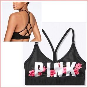 PINK Victoria's Secret Black Sports Bra with Floral Accents
